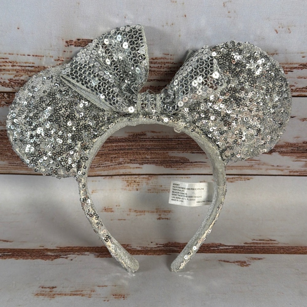 Minnie Mouse Ears Silver Sequin Bow Headband Disney Parks